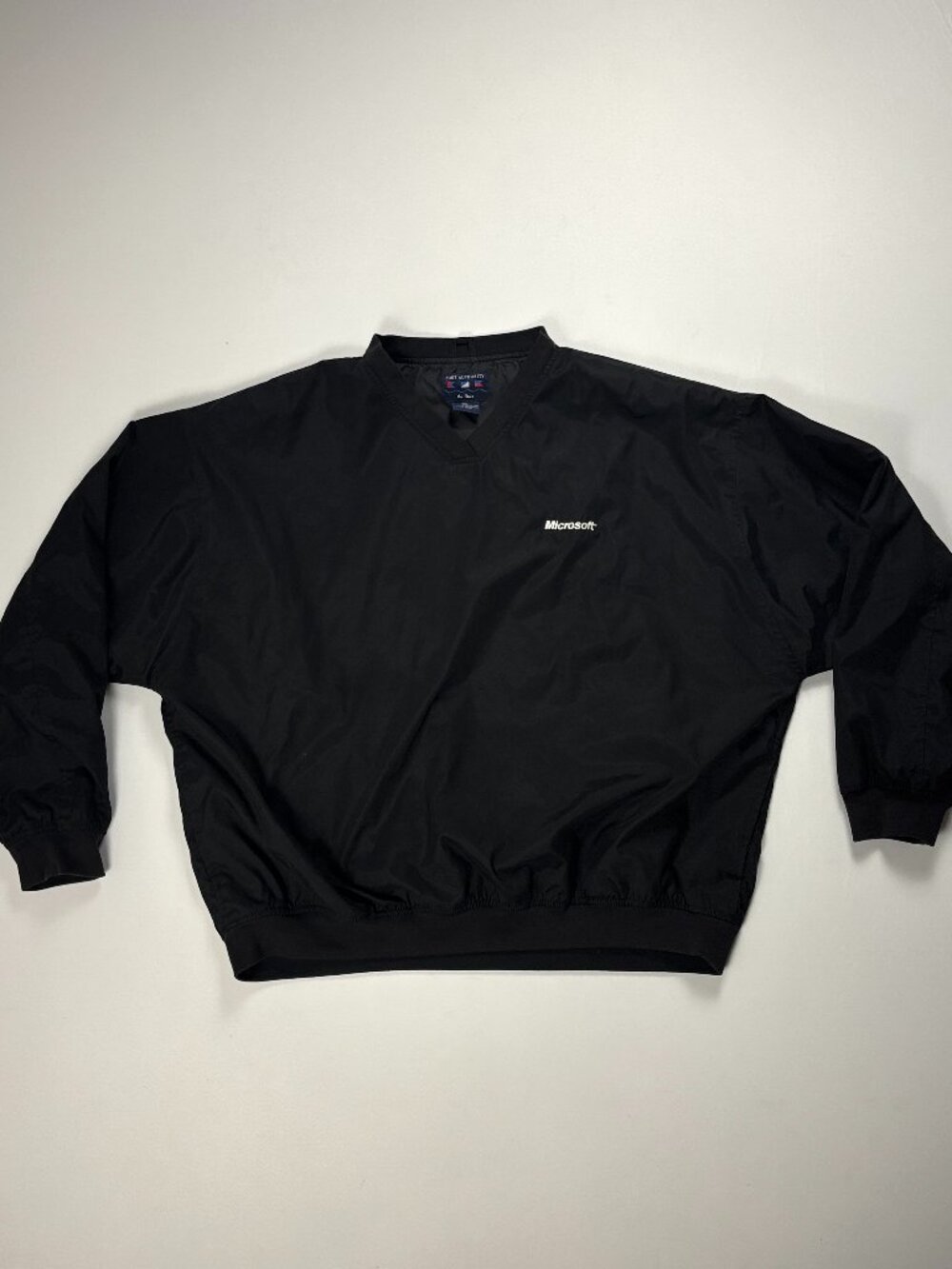 Vintage Microsoft V Neck Windbreaker Jacket Black Sz 2XL Lined Tech Promo